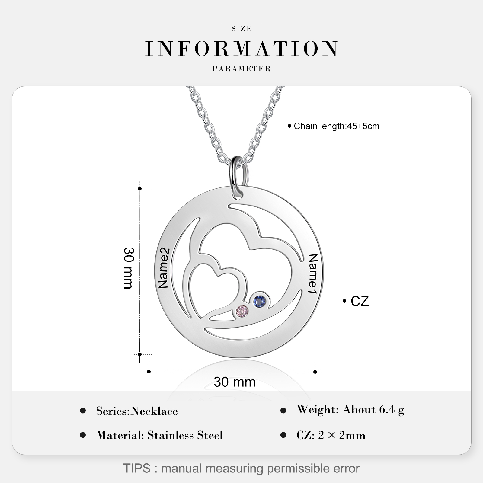 Personalised Heart Necklace With 2 Birthstones Engraved Names Necklace Gifts For Her-Jessemade AU