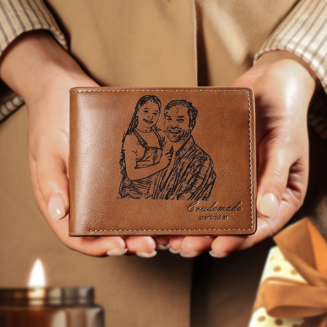 Personalised Leather Wallet Engraved Photo Short Purse Gifts For Men-Jessemade AU