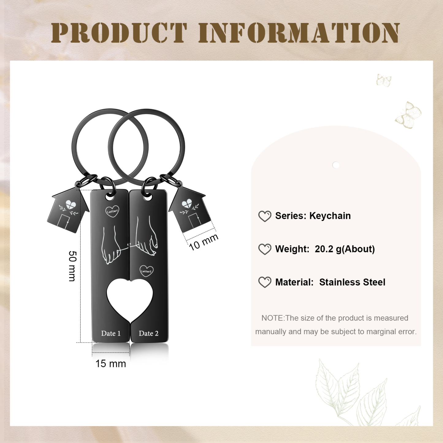 Personalised Couple Keychain Custom 2 Letters & Dates Metal Keyring Matching Keychains Valentine's Day Gifts-Jessemade AU