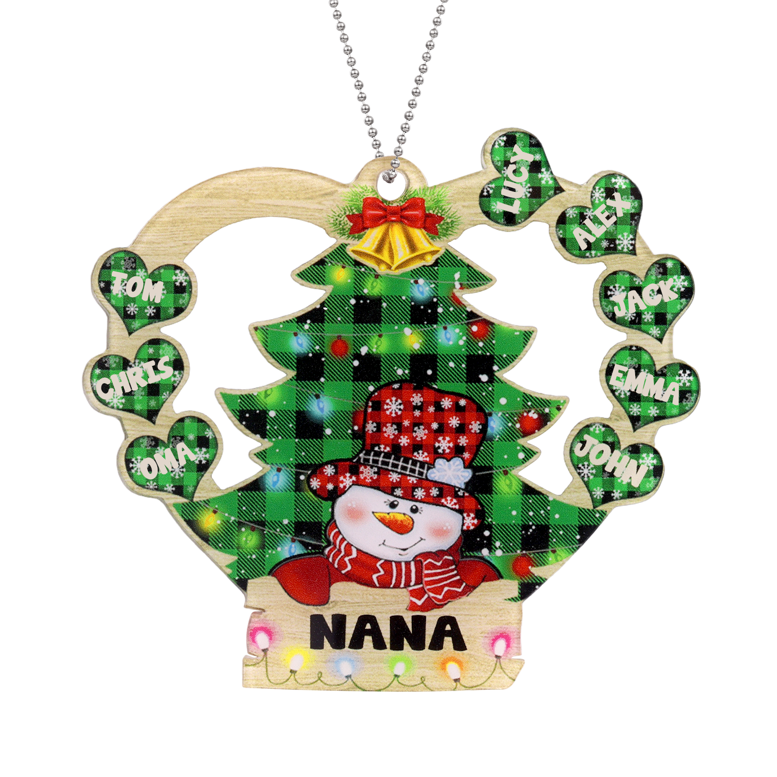 8 Names - Personalised Heart Christmas Tree Ornament Customised Name & Text Acrylic Snowman Hanging Ornaments Gift for Family-Jessemade AU