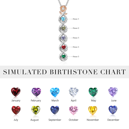 Custom Family Necklace Personalised 5 Birthstones & Names with Rose Pendant Gifts for Her-Jessemade AU