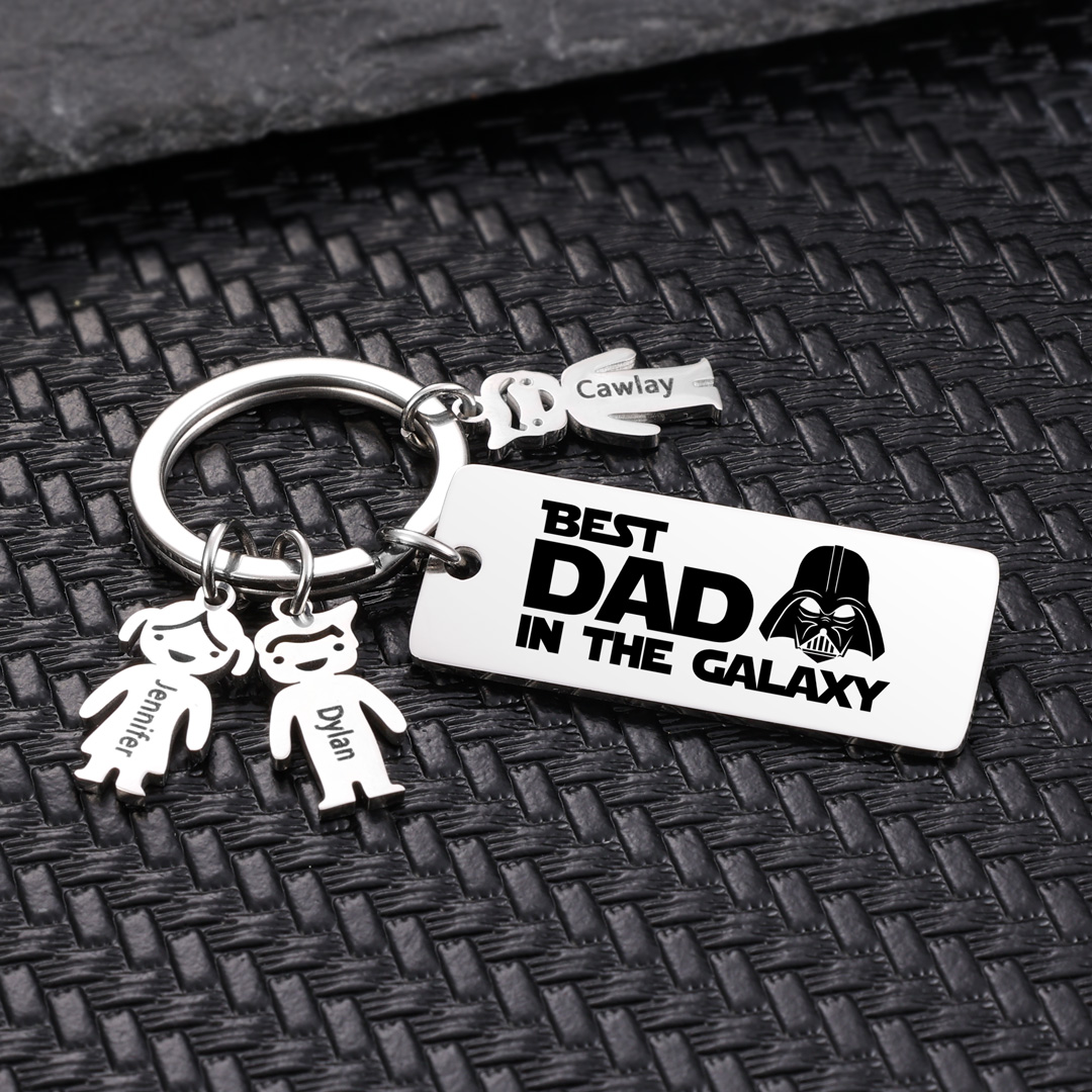 Personalised Best Dad in The Galaxy Keychain with 5 Kid Charms Father's Day Gift-Jessemade AU