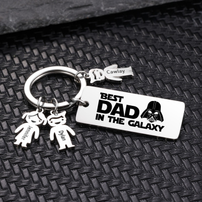 Personalised Best Dad in The Galaxy Keychain with 5 Kid Charms Father's Day Gift-Jessemade AU
