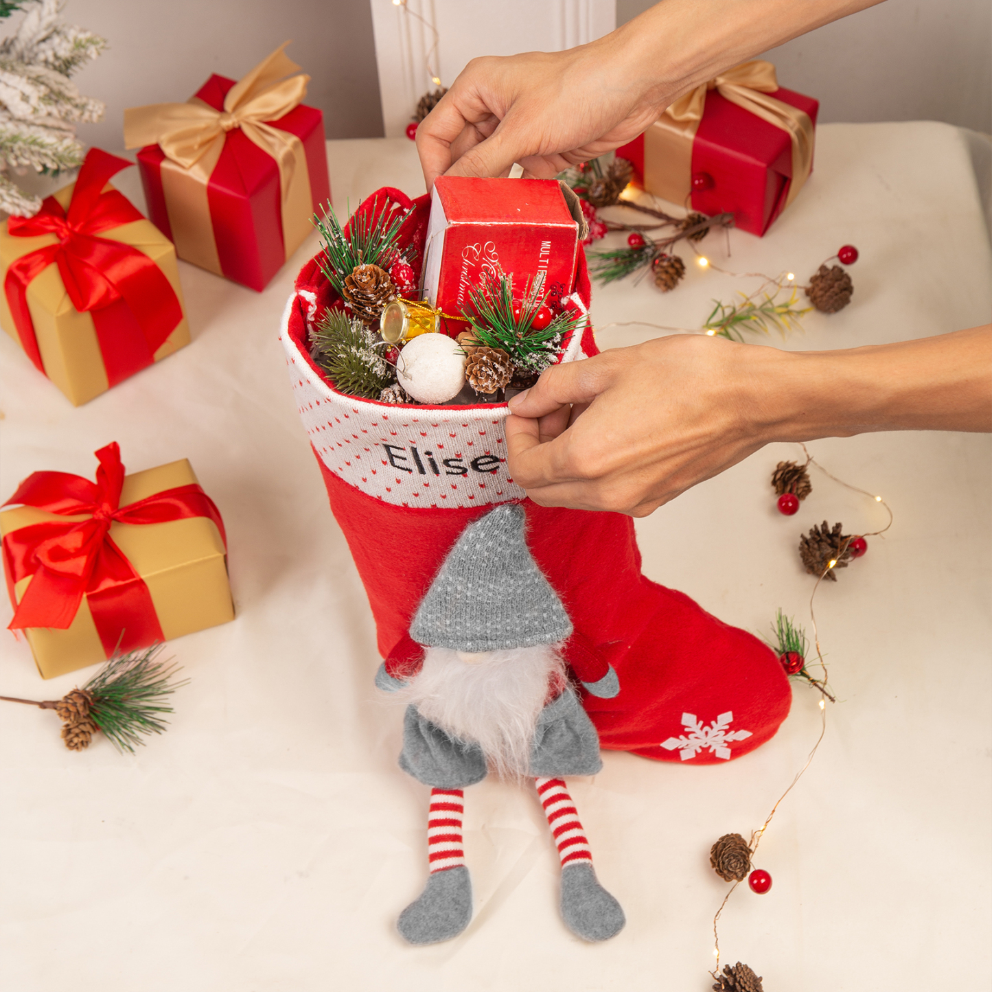 Custom 1 Name Christmas Stocking Ornament Christmas Gift Bags Santa Claus Stocking Gifts for Family Friends-Jessemade AU