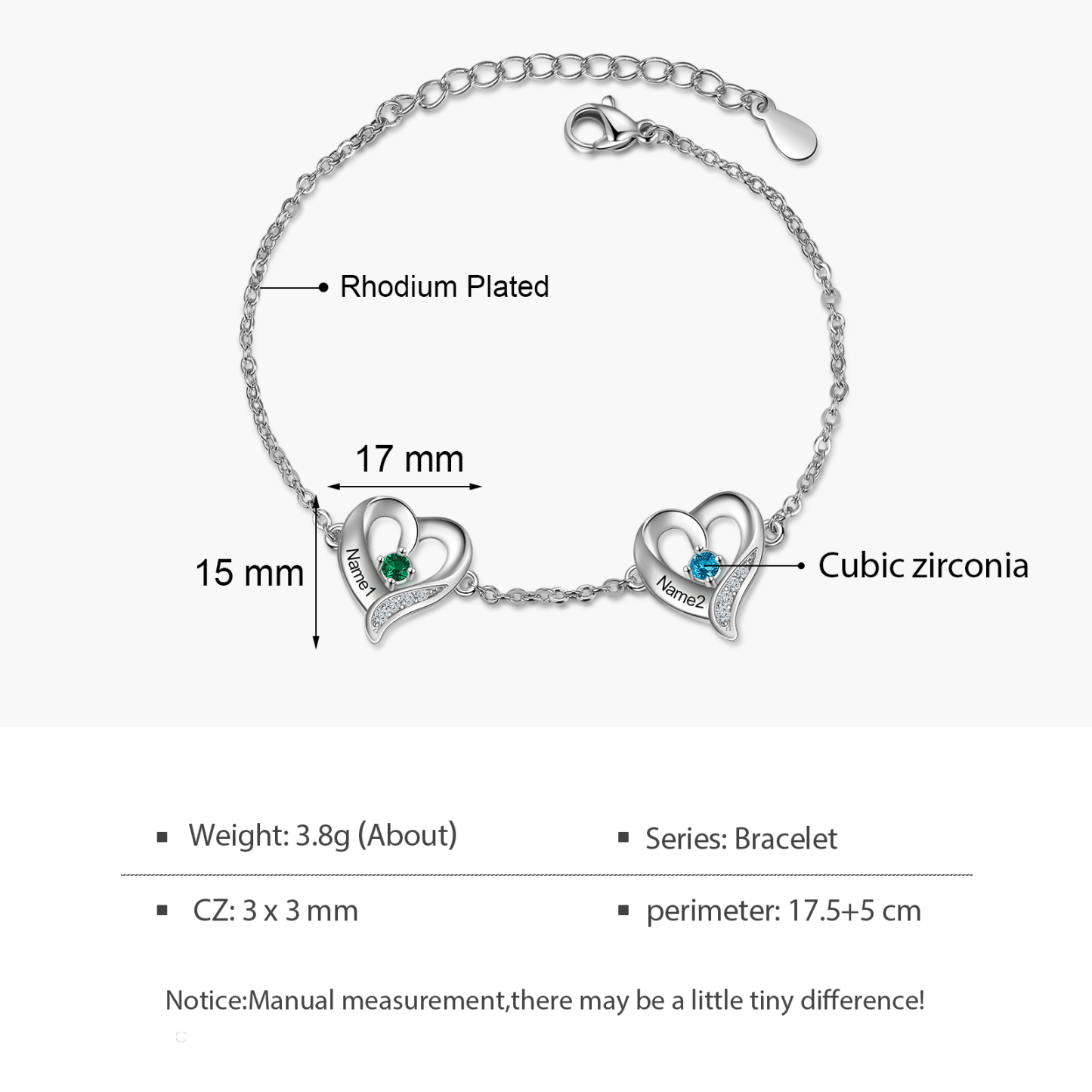 2 Names - Personalised Heart Bracelet Gift Set With Gift Box Custom Name & Birthstone Bracelet Gift For Her-Jessemade AU