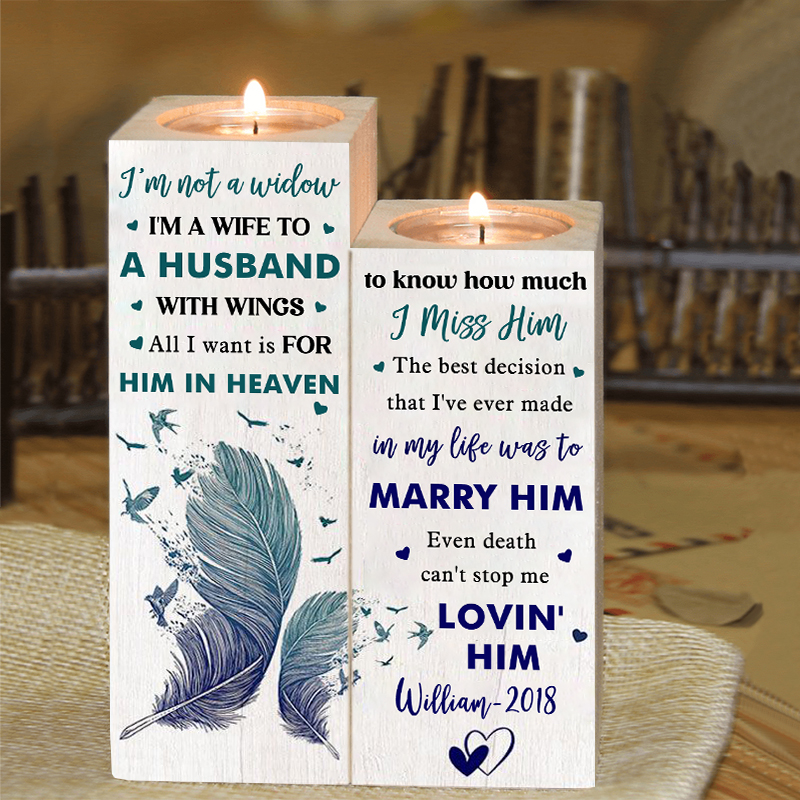 Wooden Candle Holder Custom Name & Year Candlesticks "I'm A Wife To A Husband With Wings" Memorial Gifts-Jessemade AU