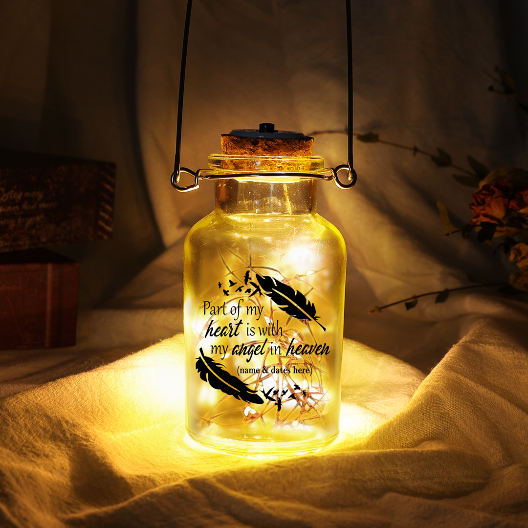 Personalised Jar Night Light Memorial Gifts "Part of My Heart Is with My Angel in Heaven"-Jessemade AU