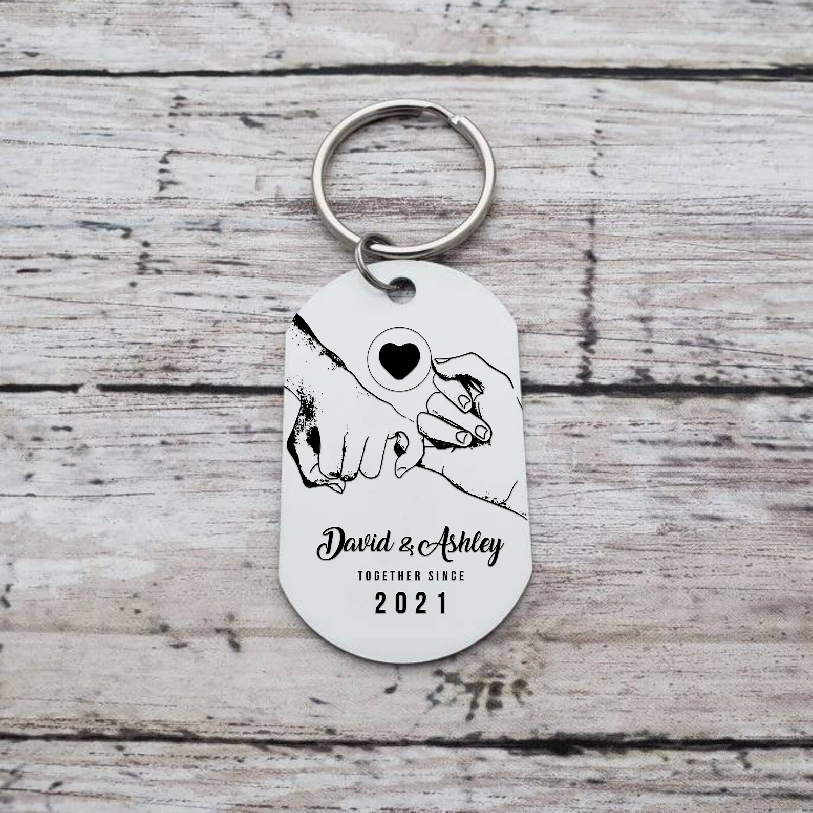 Personalised Couple Photo Keychain Custom 2 Names & Text & Year Keyring Pinky Swear Gift for Him/Her-Jessemade AU