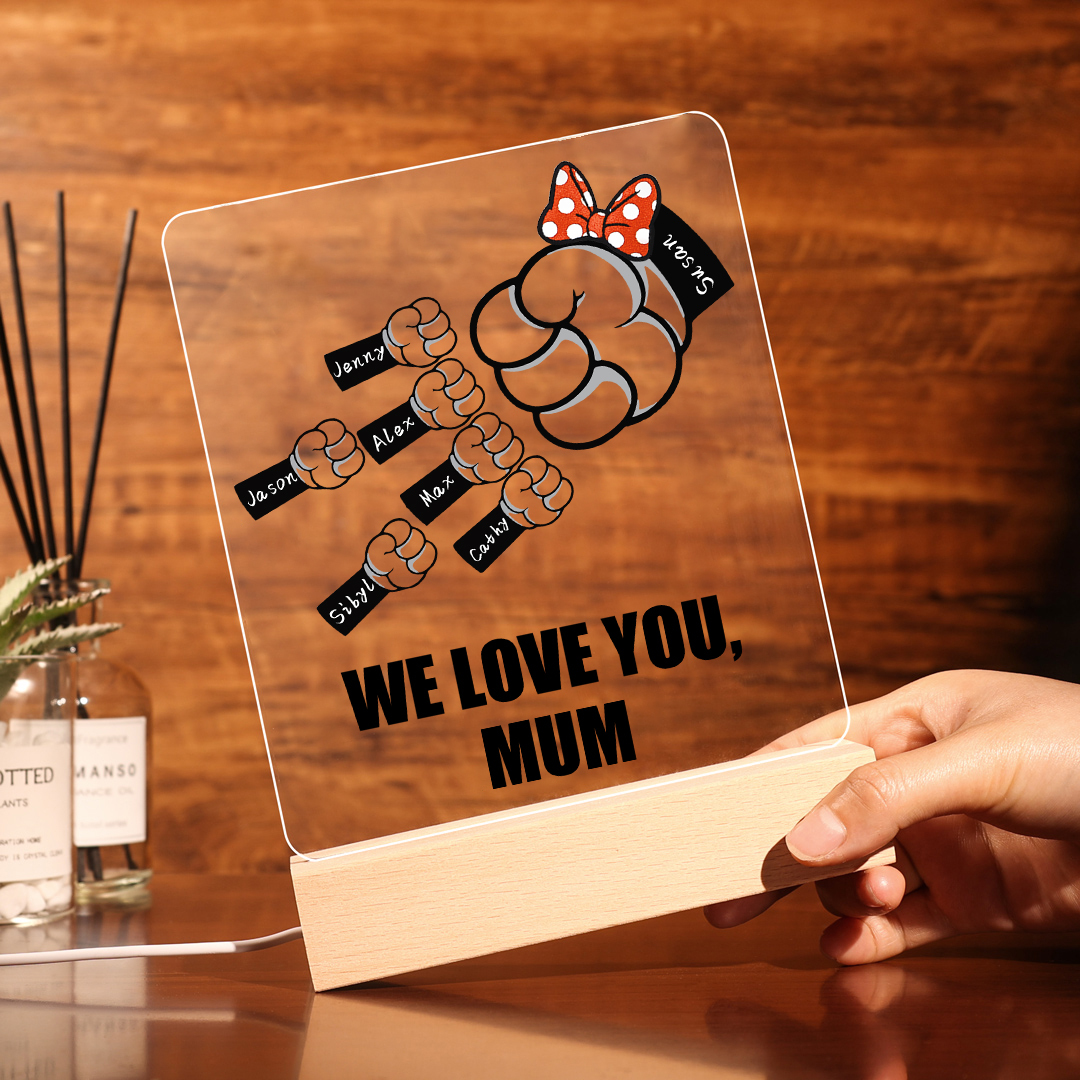 7 Names - Personalised Acrylic Night Light Custom Names & Text Fist Bump LED Lamp Gifts for Family-Jessemade AU