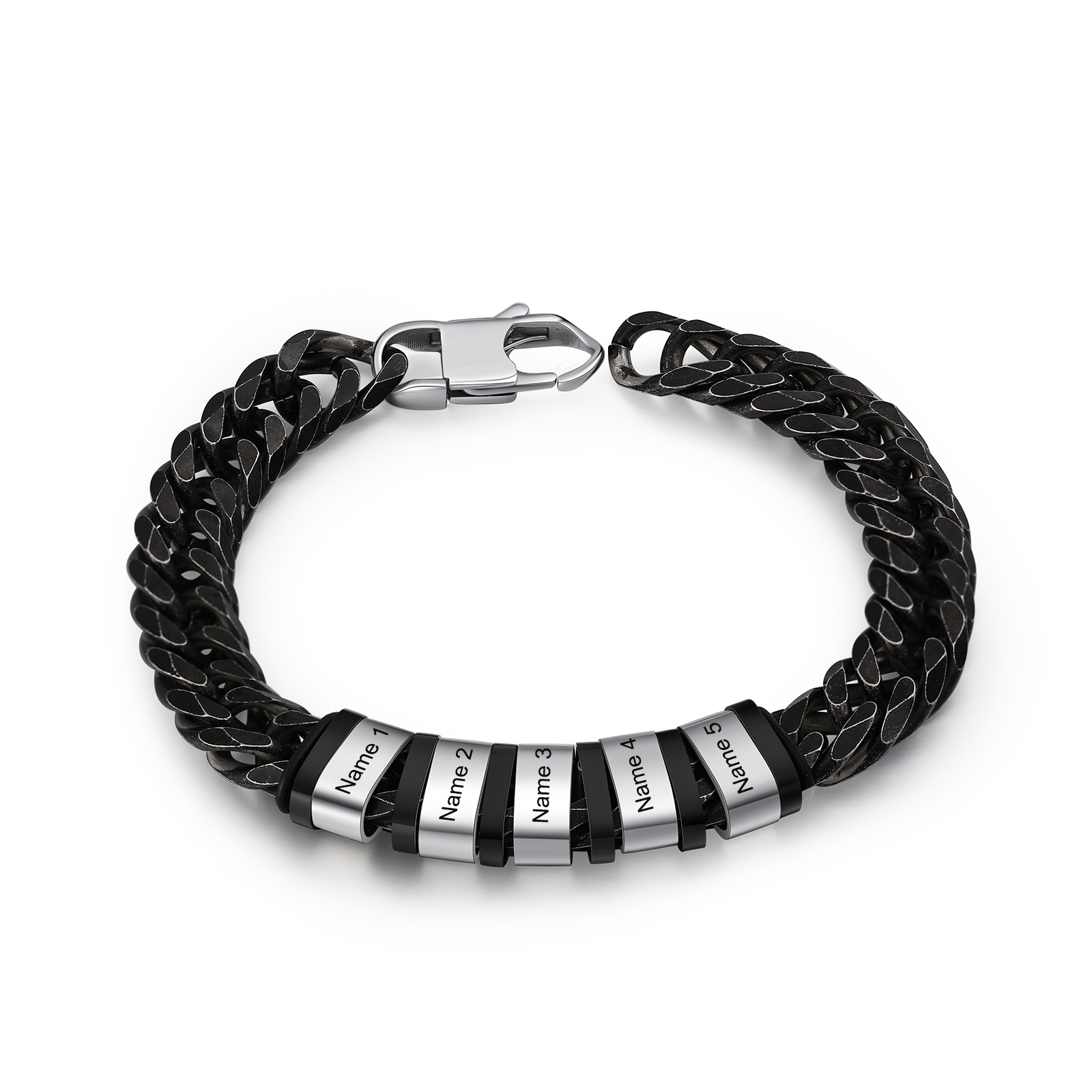 Personalised Black Stainless Steel Bracelet Custom 5 Names Men's Women's Bracelets For Couple-Jessemade AU