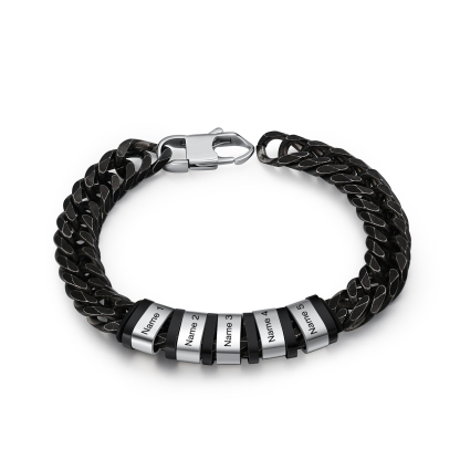 Personalised Black Stainless Steel Bracelet Custom 5 Names Men's Women's Bracelets For Couple-Jessemade AU