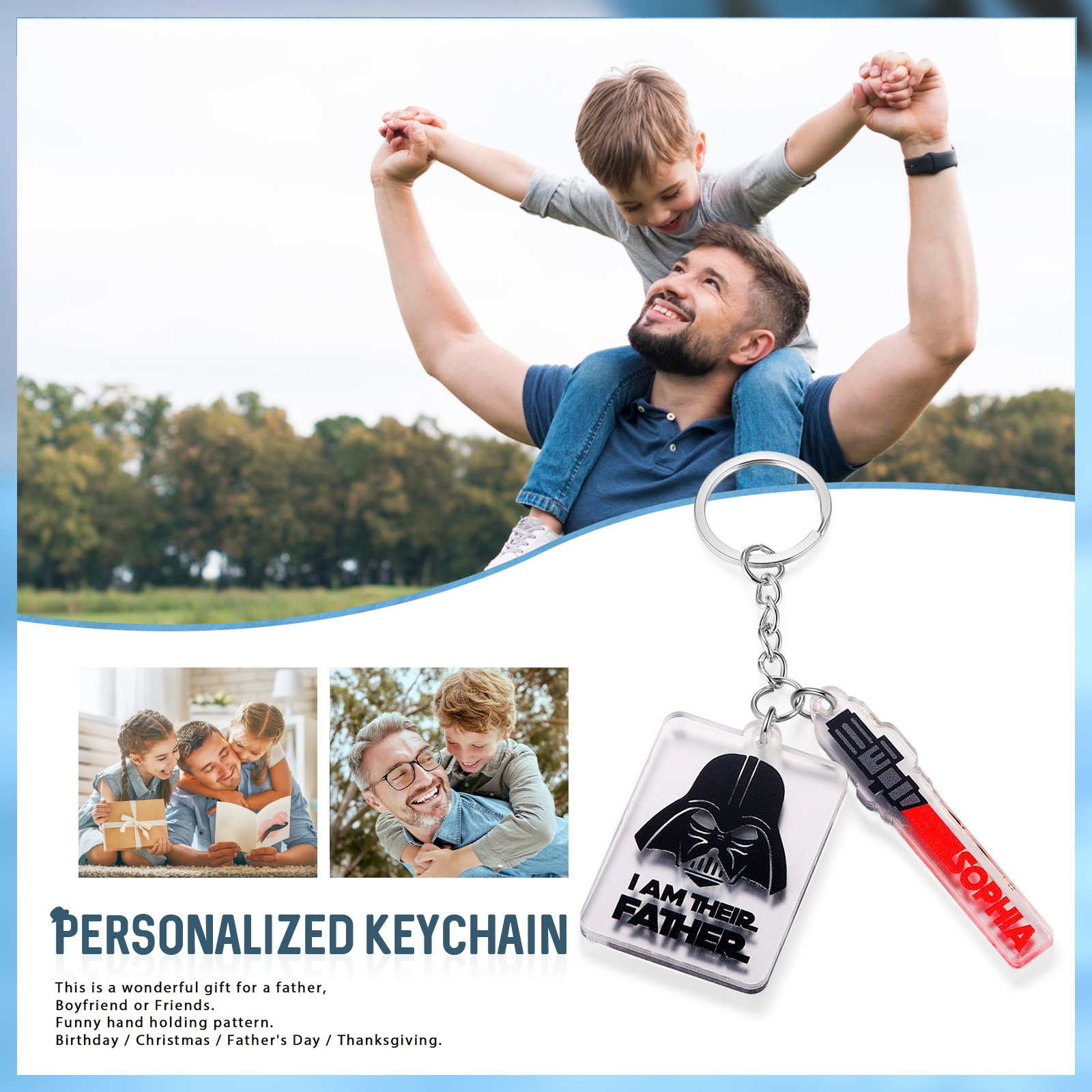 1 Name - Personalised Text & Name Acrylic Keychain Star Wars Gifts for Father/Grandpa-Jessemade AU