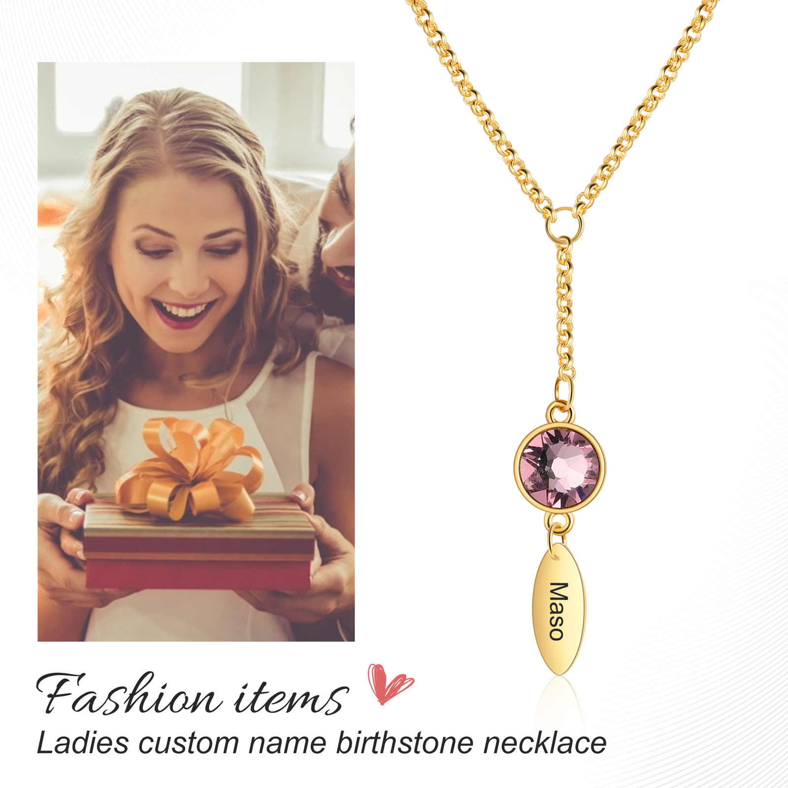 Personalised Bar Necklace With 1 Birthstones Engraved Name Necklace Best Gift For Mother-Jessemade AU