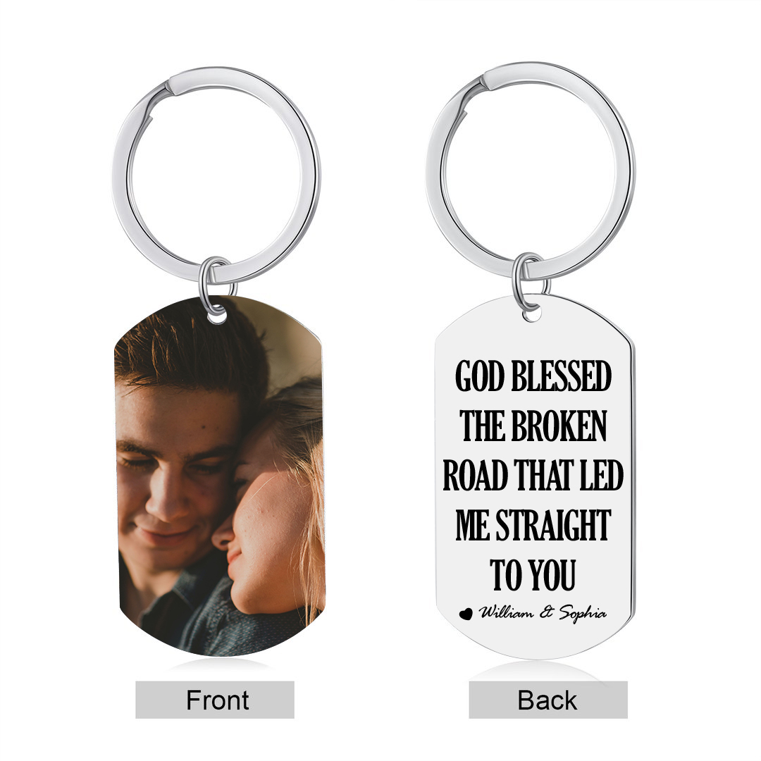 Personalised Couple Photo Keychain Customised 2 Names Keyring Valentine's Day Gifts - GOD BLESSED THE BROKEN ROAD THAT LED ME STRAIGHT TO YOU-Jessemade AU