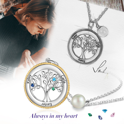 Personalised Family Tree Necklace With 3 Birthstones Engraved Names Necklace Gift For Women-Jessemade AU