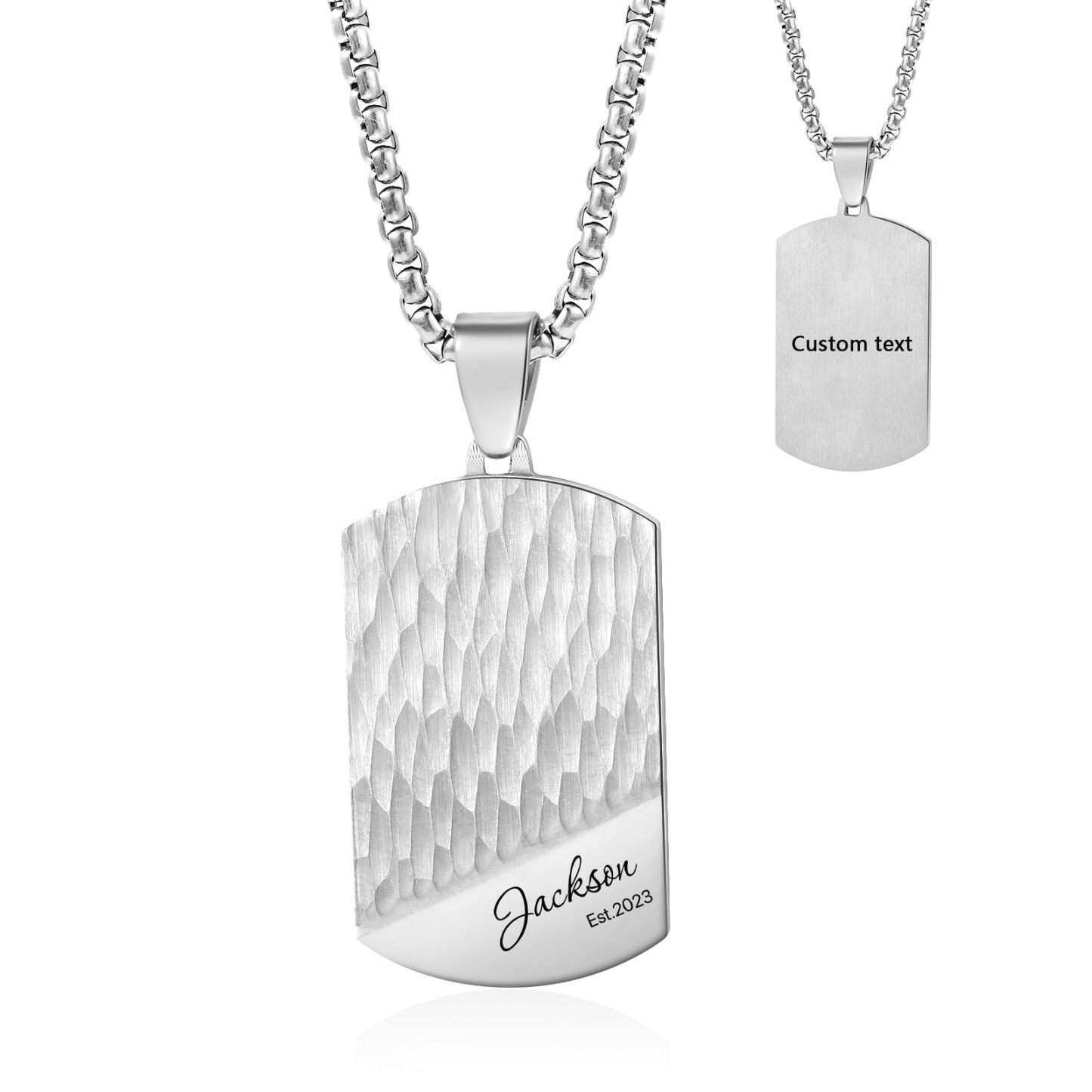 Personalised Men's Necklace Customised Name & Date & Text Dog Tag Necklace Stainless Steel Gift for Him-Jessemade AU
