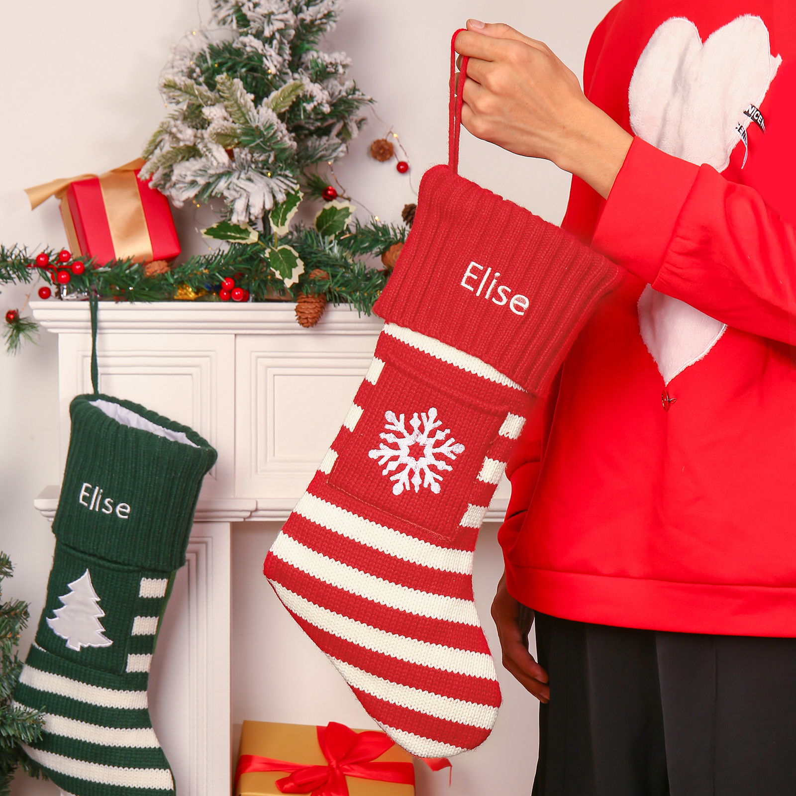 Christmas Stockings Ornaments Customised 1 Name Fireplace Decor Personalised Gifts for Family Friends-Jessemade AU