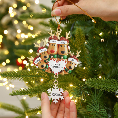 5 Names - Personalised Reindeer Christmas Ornament Customised Name & Text & Year Wooden Hanging Ornaments Christmas Gift for Family-Jessemade AU