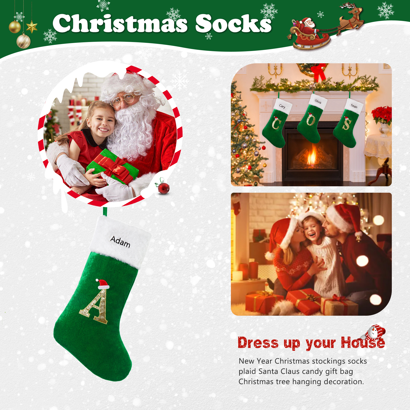 Christmas Letter Stockings Ornaments Custom 1 Name Fireplace Sock Decor Personalised Gifts for Family Friends-Jessemade AU