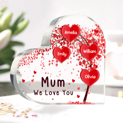 4 Names - Personalised Acrylic Heart Keepsake Custom Text Red Tree Ornaments Gifts for Grandma/Mother-Jessemade AU