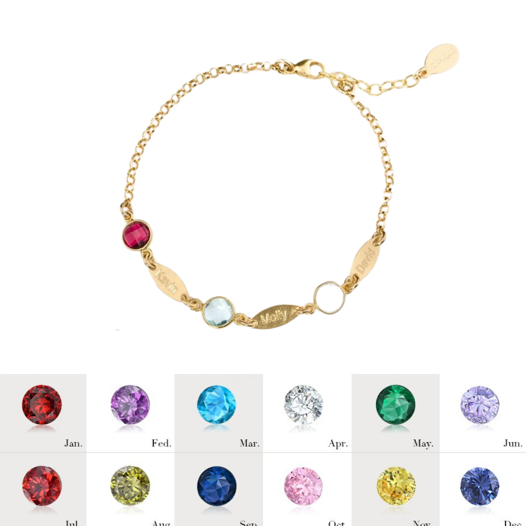 Personalised Bracelet With 3 Birthstones Engraved Names Bracelet Gift For Women-Jessemade AU