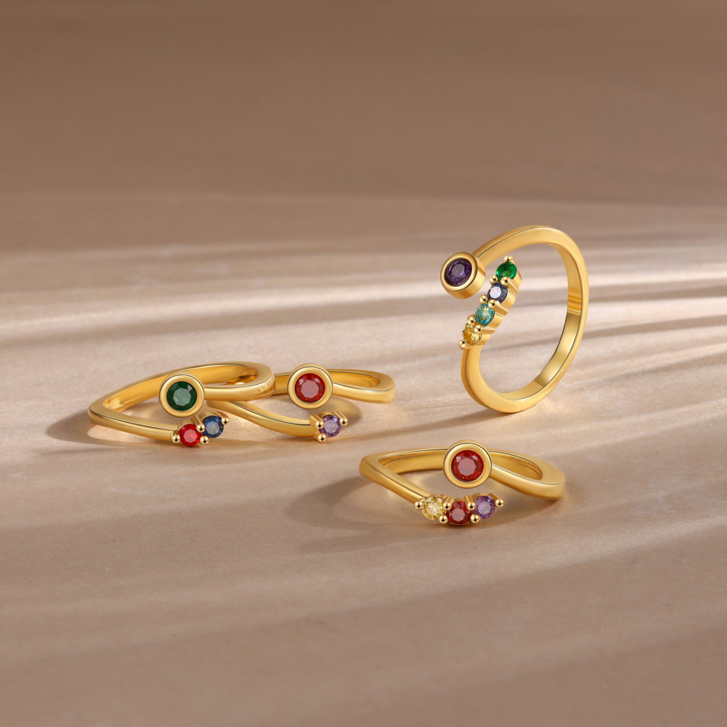 Personalised Women's Ring Custom 5 Birthstones Open Ring Birthday Gift for Ladies Girls-Jessemade AU