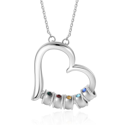 Personalised Heart Necklace With 5 Birthstones Engraved Family Names Necklace Gift For Her-Jessemade AU