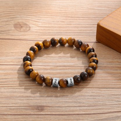 Customised 1 name Brown Tiger Eye Men's Bracelet Gift For Him-Jessemade AU