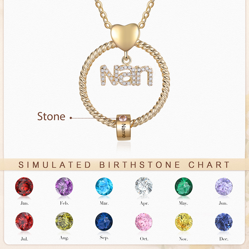1 Name - Personalised Nan Necklace Custom Names & Birthstones Circle Pendant Necklace Gift for Grandma Nanna-Jessemade AU