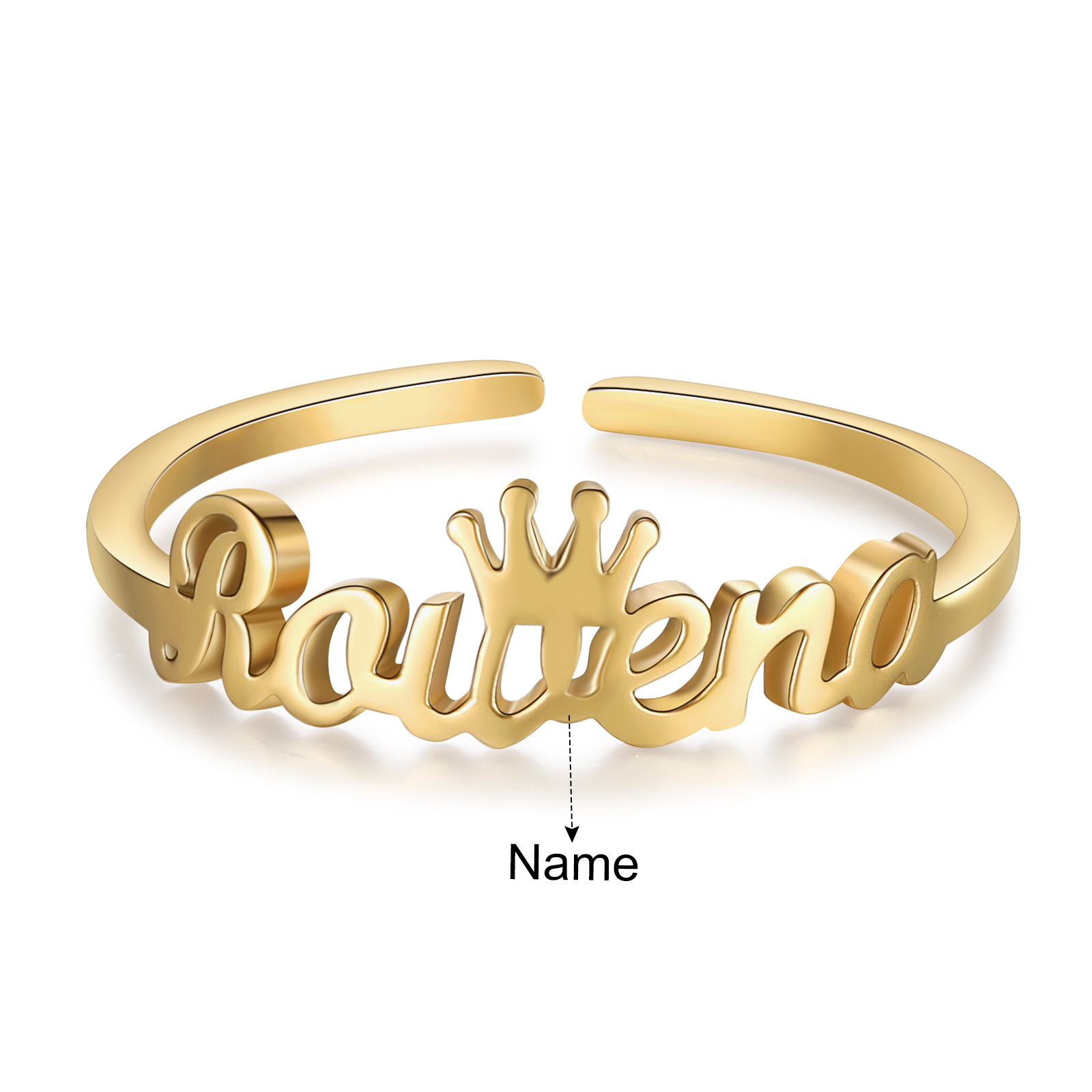 Crown Name Ring Personlized One Name Adjustable Rings-Jessemade AU