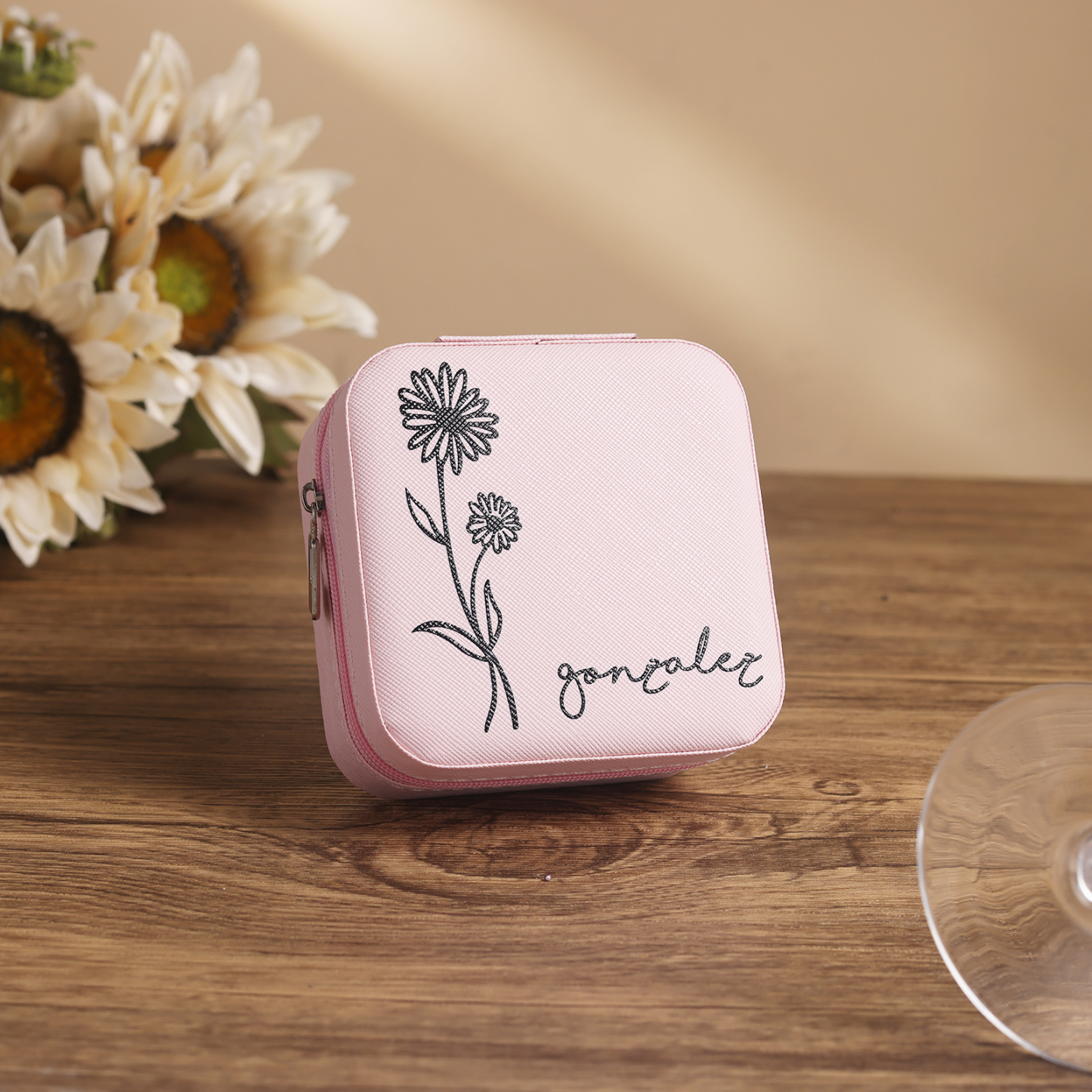 Custom Name Jewelry Gift Box with Birth Flower Personalised Travel Jewelry Box-Jessemade AU