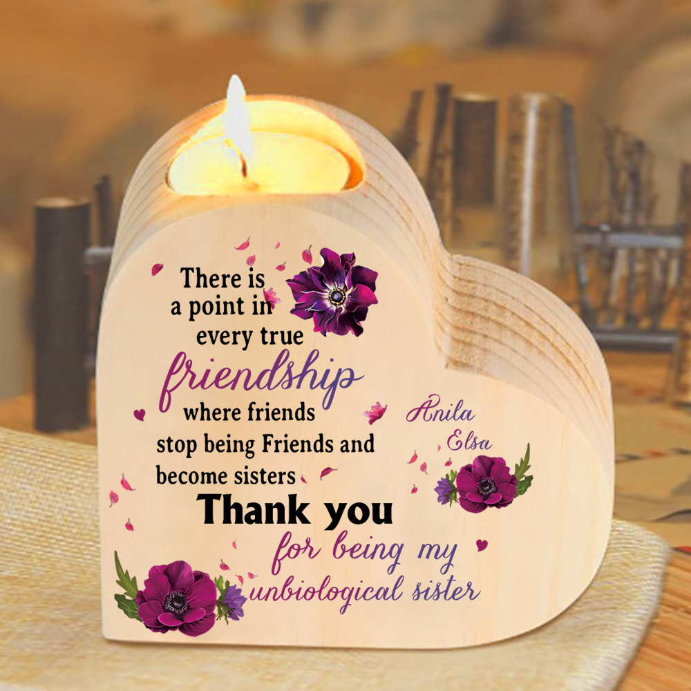 To My Sister Wooden Candle Holder Customised 2 Names Friendship Candlesticks - Thank You For Being My Unbiological Sister-Jessemade AU