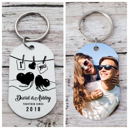 Personalised Couple Photo Keychain Custom 2 Names & Text & Year Keyring Gift for Him/Her-Jessemade AU