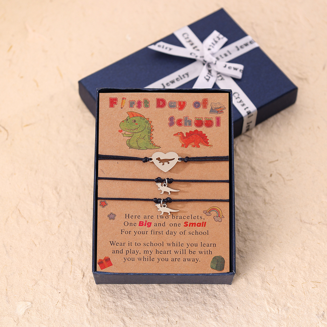3 Pcs Back To School Heart Dinosaur Bracelet Set Adjustable Bracelets Gift With Gift Card Set For Kids-Jessemade AU