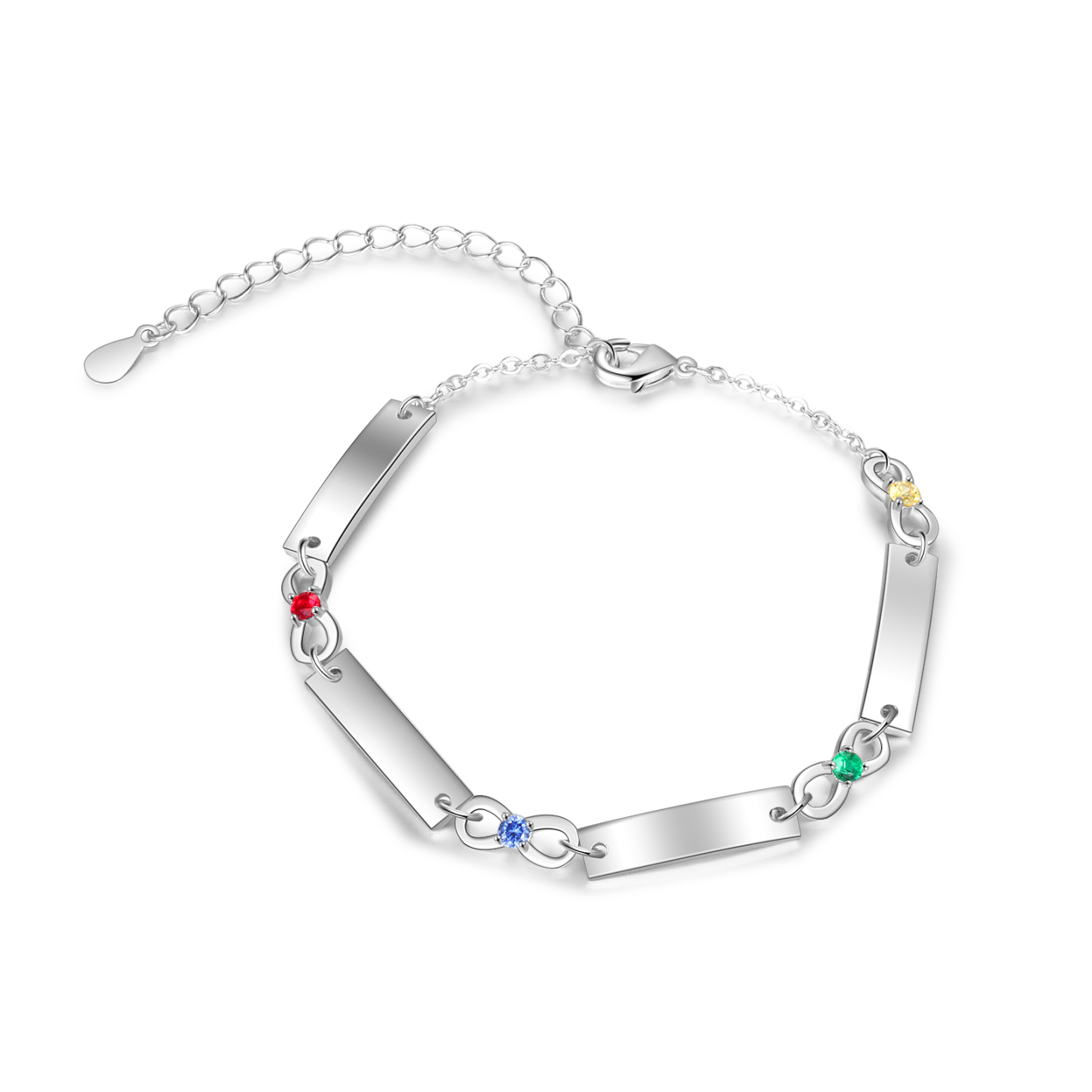 Personalised Bracelet With 4 Birthstones Engraved Names Bracelet Gift For Women-Jessemade AU