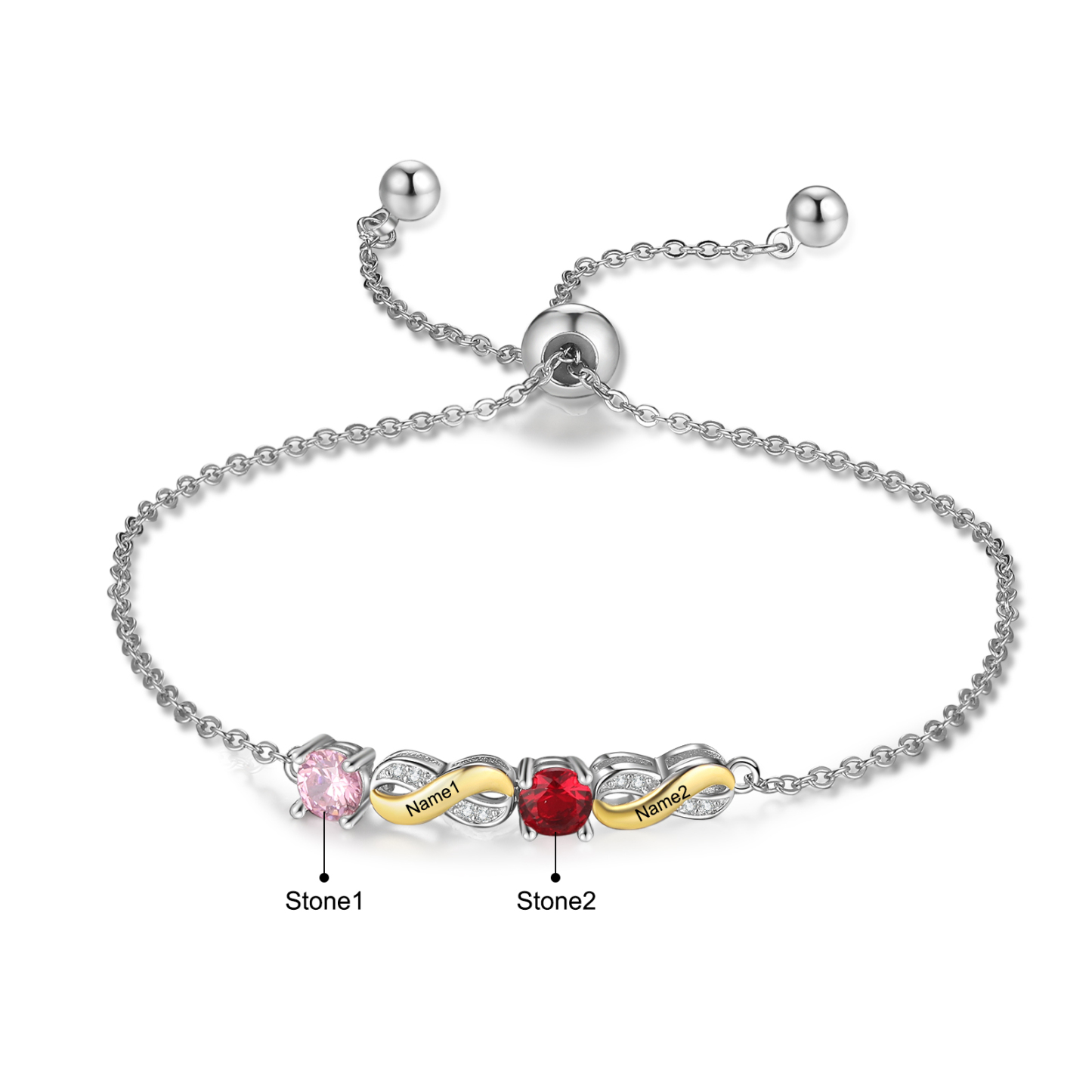 2 Names - Personalised Infinity Bracelet Custom Names & Birthstones Family Bracelet Gifts For Mother-Jessemade AU