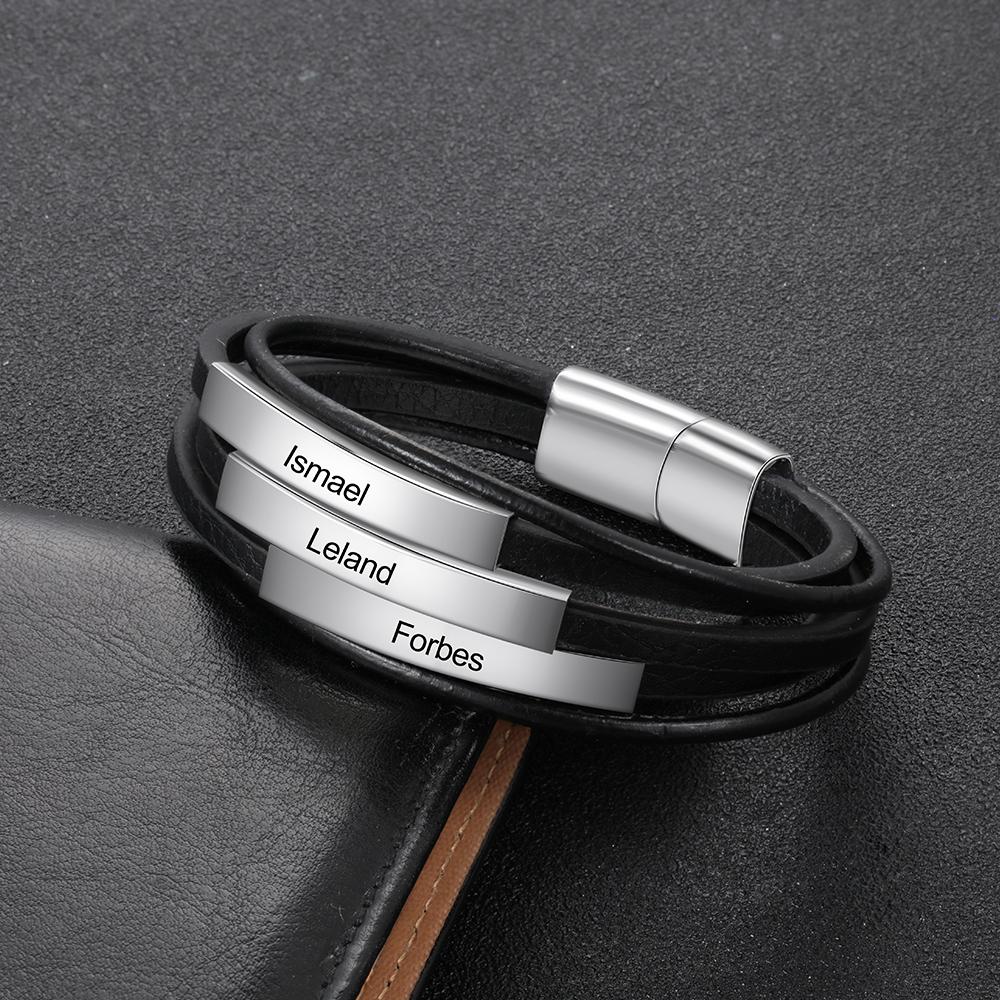 Customised Multiple Layers Bracelets for Men Personalised Engraved Bracelet ID Wristband-Jessemade AU