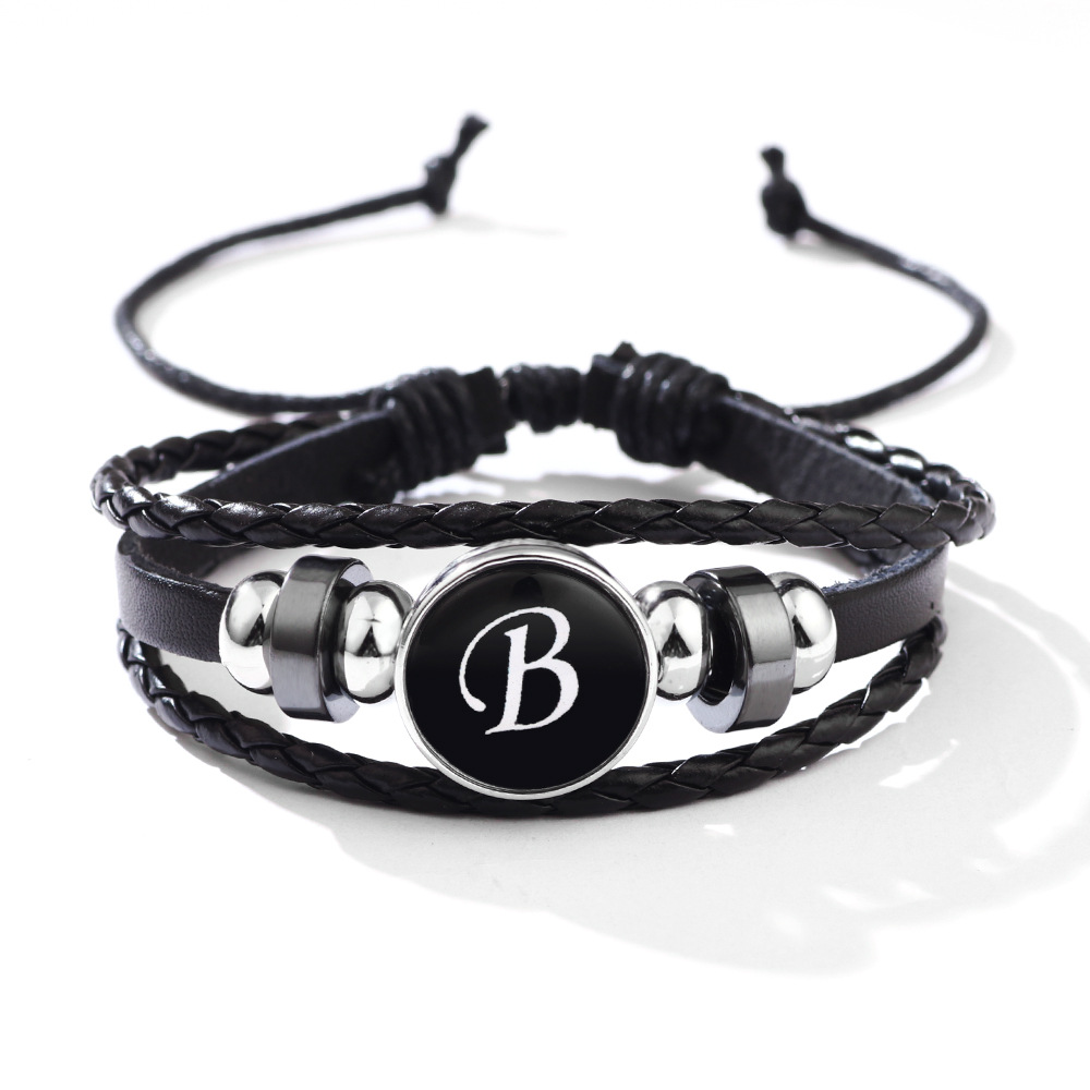 26 Letter Leather Braided Bracelets A-Z Initial Alphabet Beaded Bracelet Gifts for Women Men-Jessemade AU