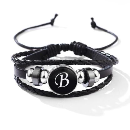 26 Letter Leather Braided Bracelets A-Z Initial Alphabet Beaded Bracelet Gifts for Women Men-Jessemade AU