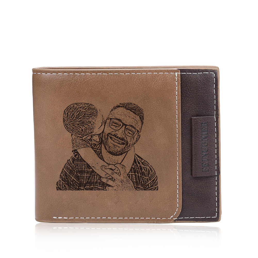 Personalised Photo & Name & Letter Billfold Wallet Custom Monogram Leather Wallet Gift for Men-Jessemade AU