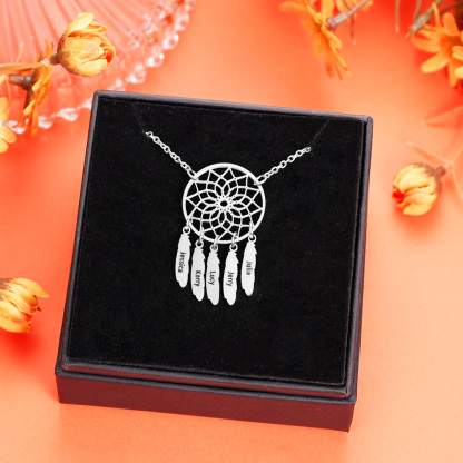 Personalised Retro Dream Catcher Necklace Engraved 5 Names Gift For Women-Jessemade AU