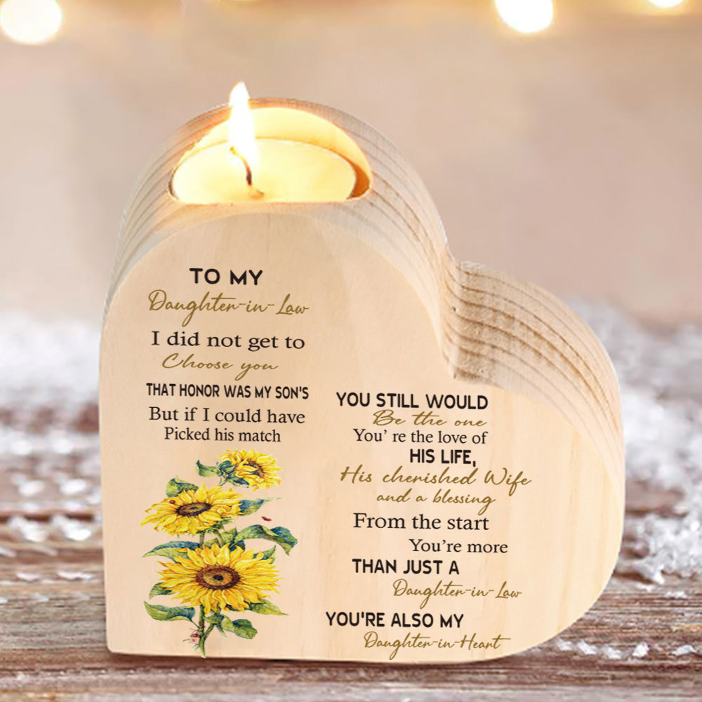 To My Daughter-in-law-Wooden Heart Candle Holder Sunflowers Candlesticks "You still would be the one"-Jessemade AU