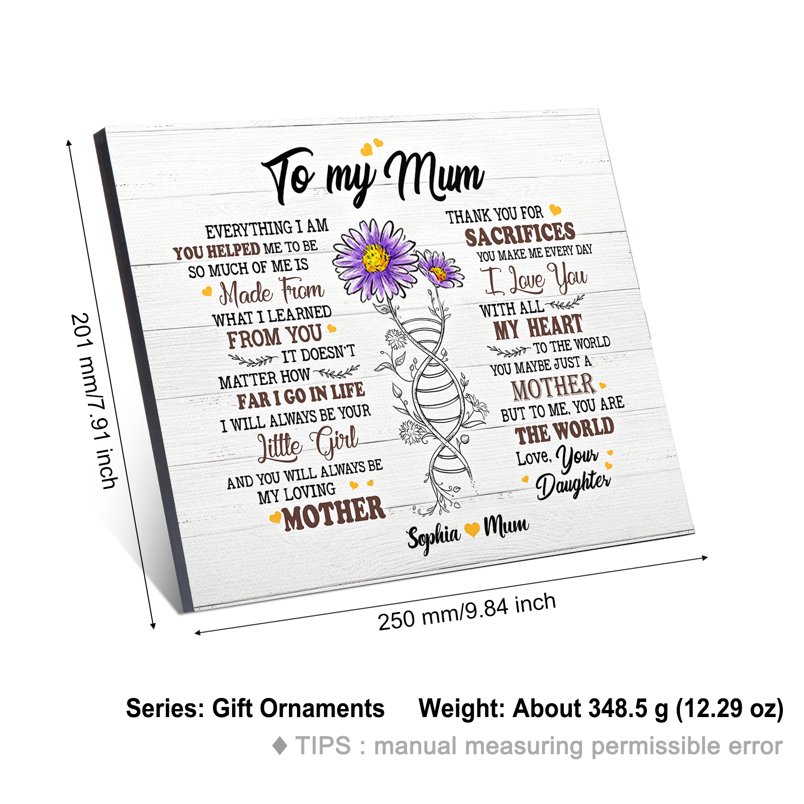 To My Mum Sunflowers Picture Board Keepsake Wood Signs Photo Frame-Jessemade AU