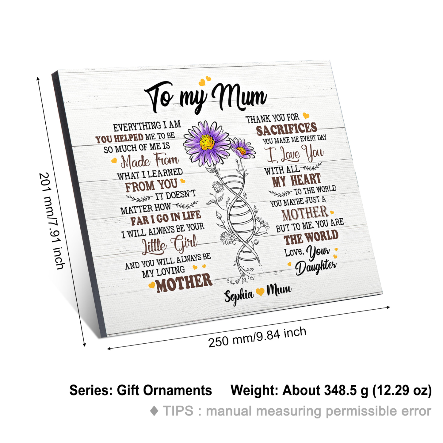 To My Mum Sunflowers Picture Board Keepsake Wood Signs Photo Frame-Jessemade AU