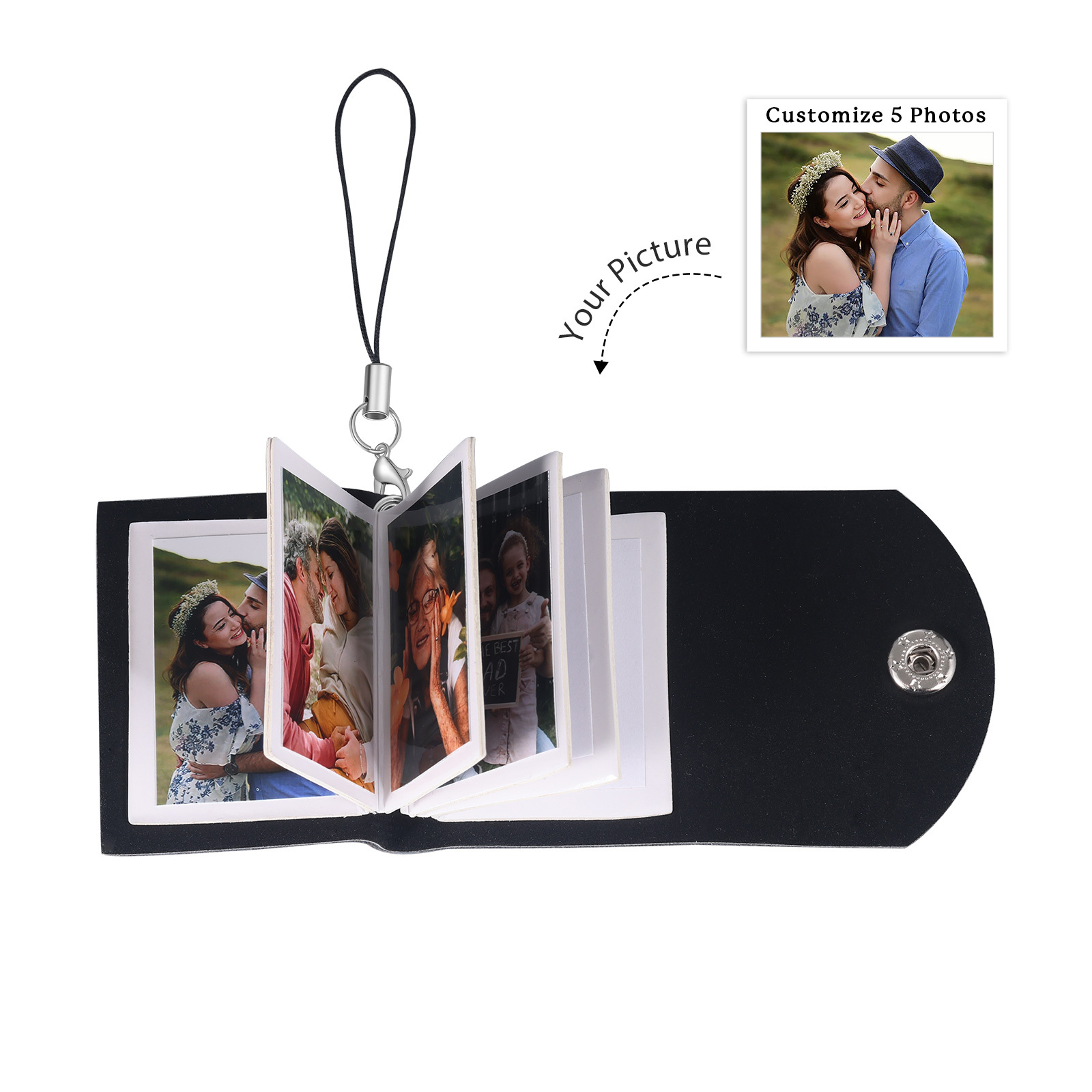 5 Photos - Personalised Mini Album Keychain Customised Photo & Name Leather Keychain Romantic Gift for Her-Jessemade AU