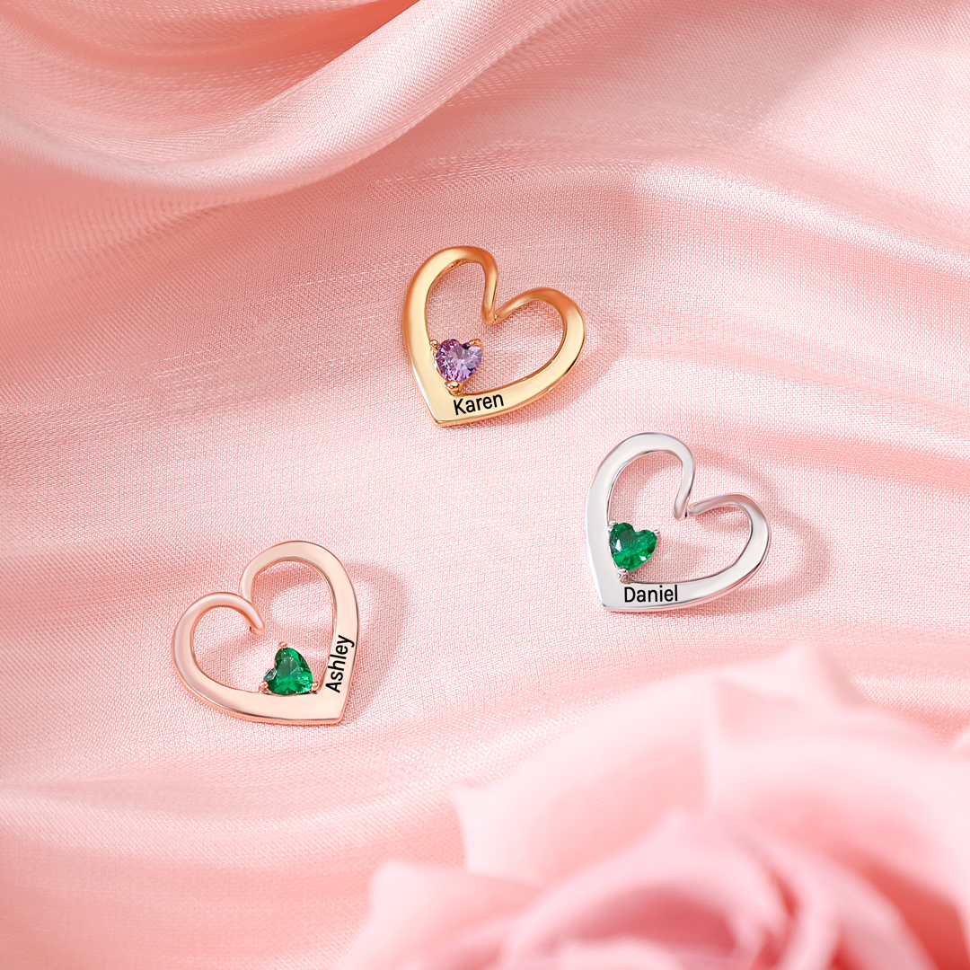 Personalised Heart Pendant Necklace Custom 2 Names & 2 Birthstones Necklace Gifts for Her-Jessemade AU