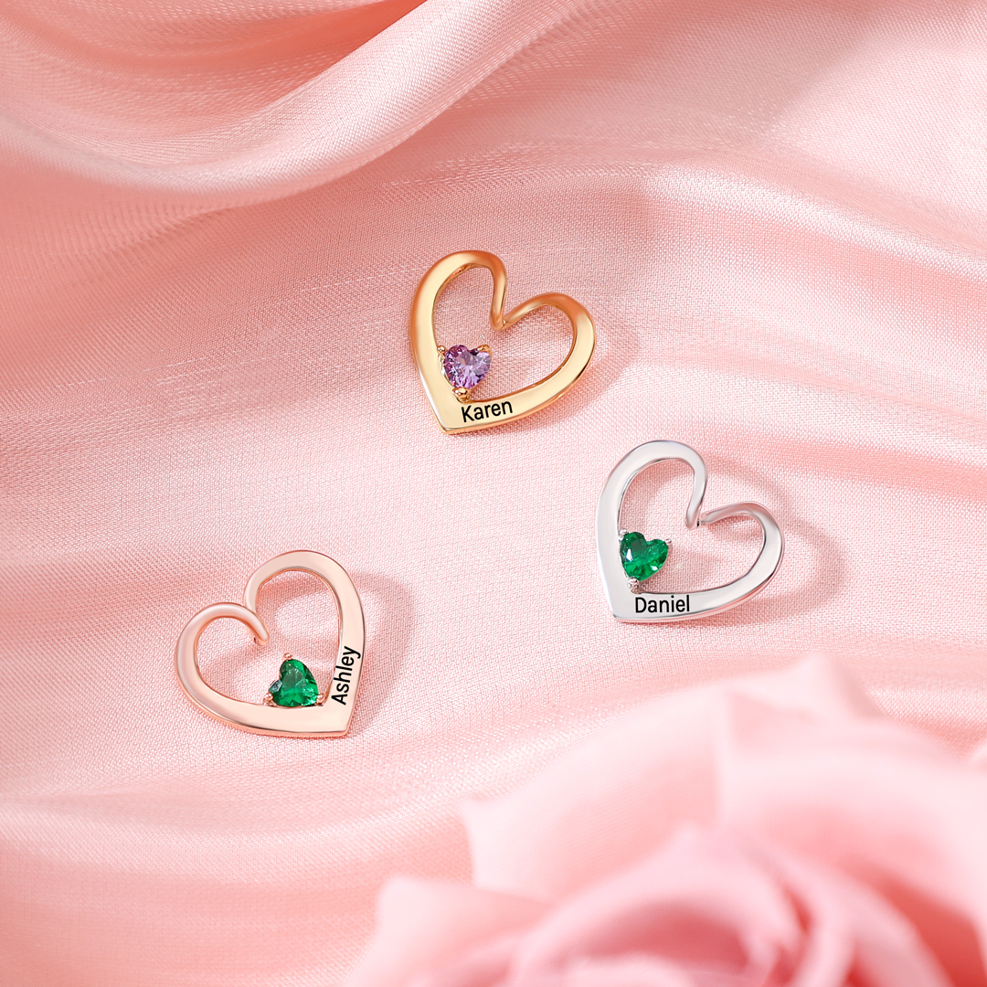 Personalised Heart Pendant Necklace Custom 2 Names & 2 Birthstones Necklace Gifts for Her-Jessemade AU