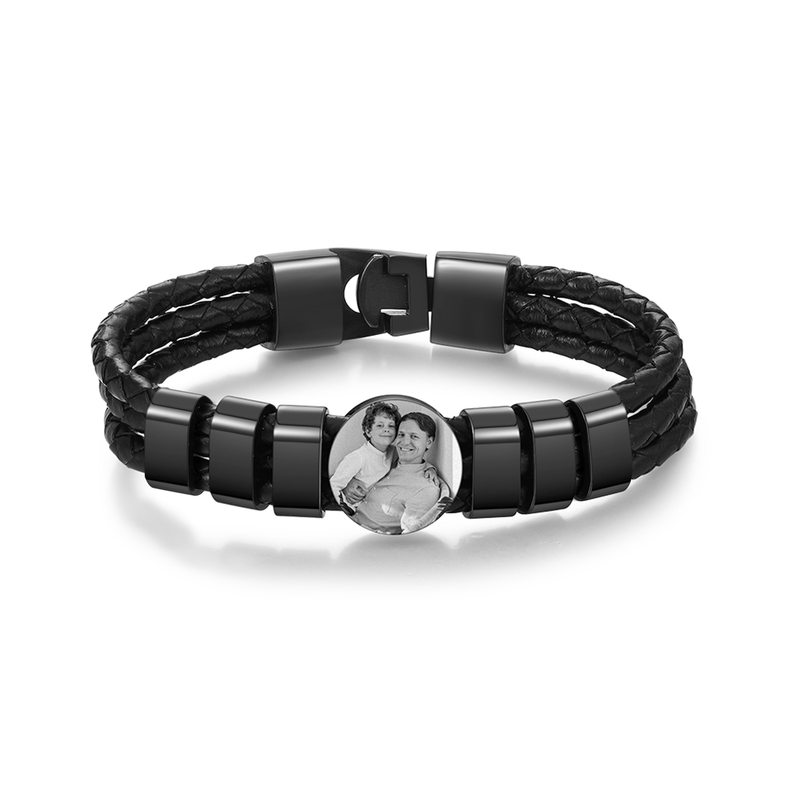 Personalised Men's Leather Bracelet Custom 6 Names & 1 Photo Braided Bracelet Father's Day Gifts for Him-Jessemade AU