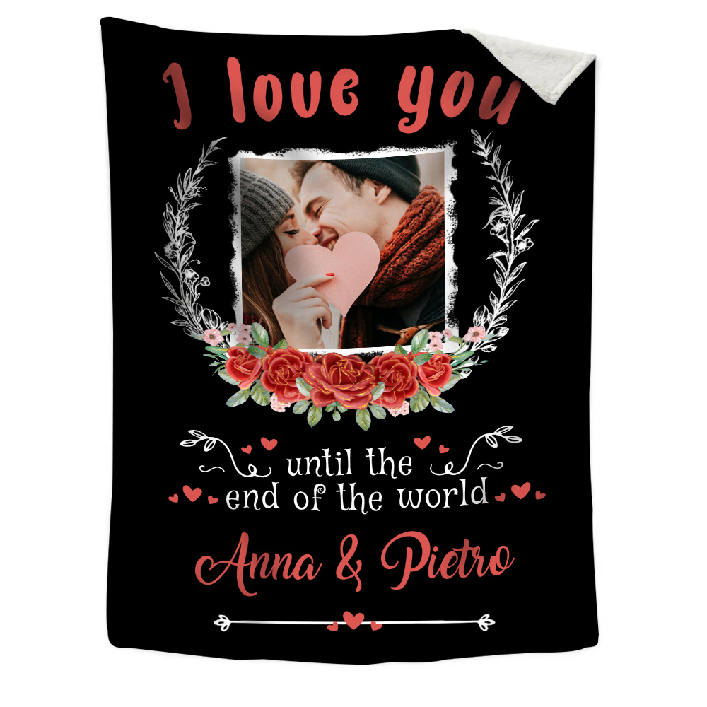 Personalised Couple Photo Blanket Customised 2 Names Blanket Valentine's Day Gifts - I Love You Until the End of the World-Jessemade AU