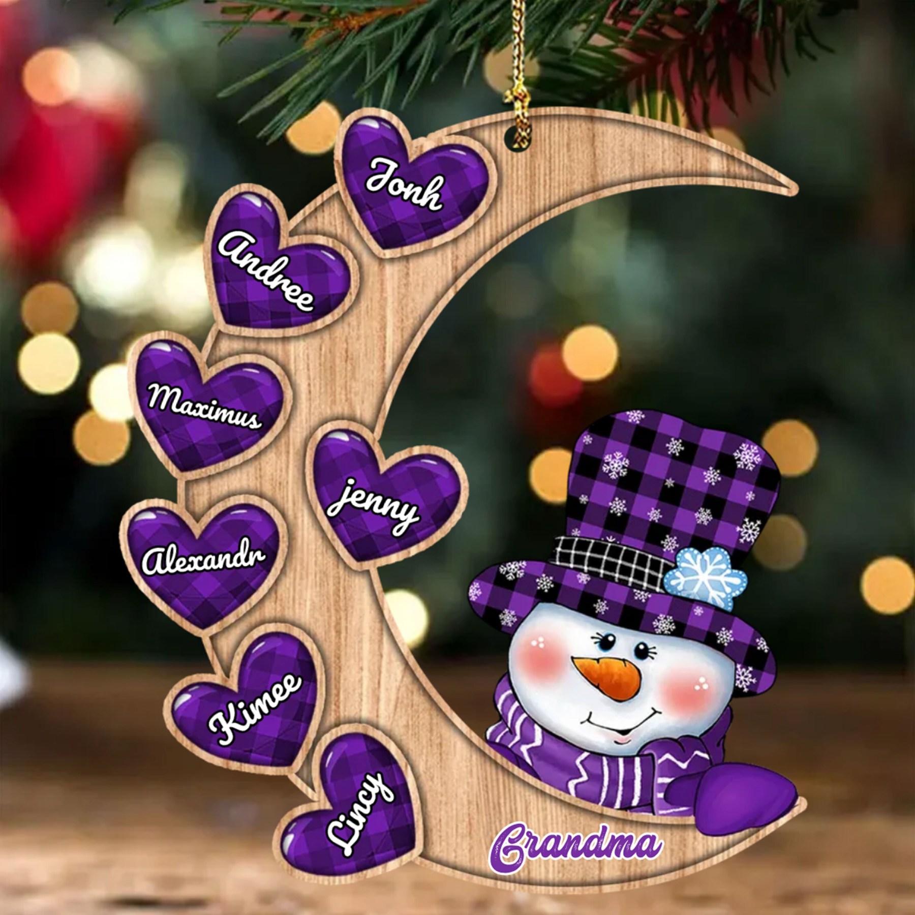 Personalised Wooden Christmas Snowman Ornament Custom 2–13 Names Moon Christmas Ornaments Gift for Family-Jessemade AU